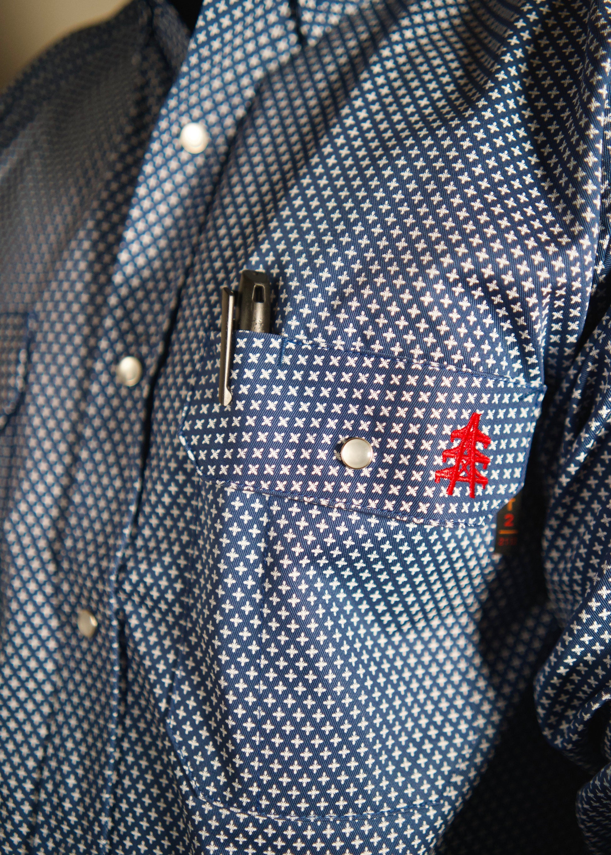 FR Pearl Snap Work Shirt - Honor Navy Static FR