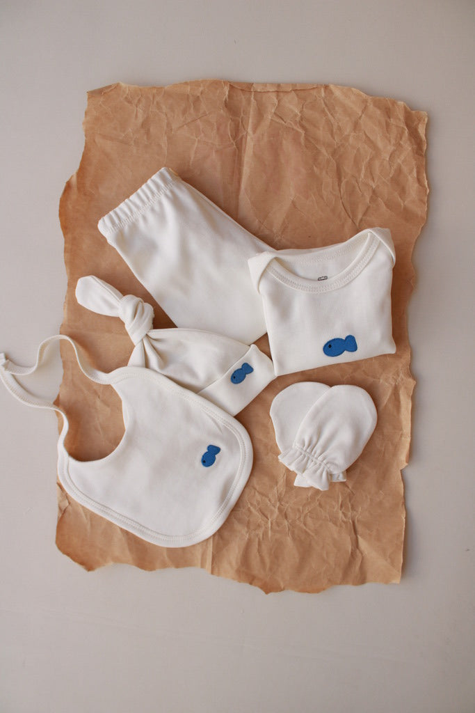Fish Patterned 5 Piece Newborn Set Honey and Hive