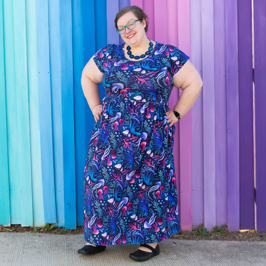 Adult "Oceans Aglow" Marine Life Cap Sleeve Maxi Dress With Pockets Princess Awesome & Boy Wonder