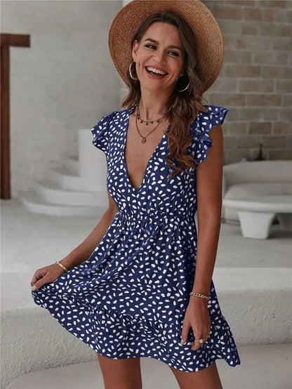 Women's Printed Sleeveless Loose V-Neck Dress