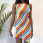 Women's Fashion Slim Sleeveless Round Neck Striped Dress