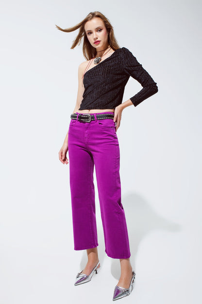 One Sleeve Glitter Party Top in Black Q2store