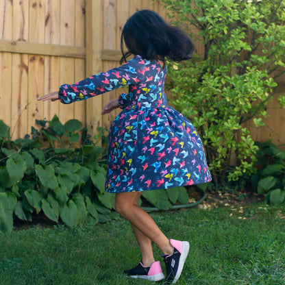 "Flight of Fancy" Origami Birds Long Sleeve Dress with Patch Pockets Princess Awesome & Boy Wonder