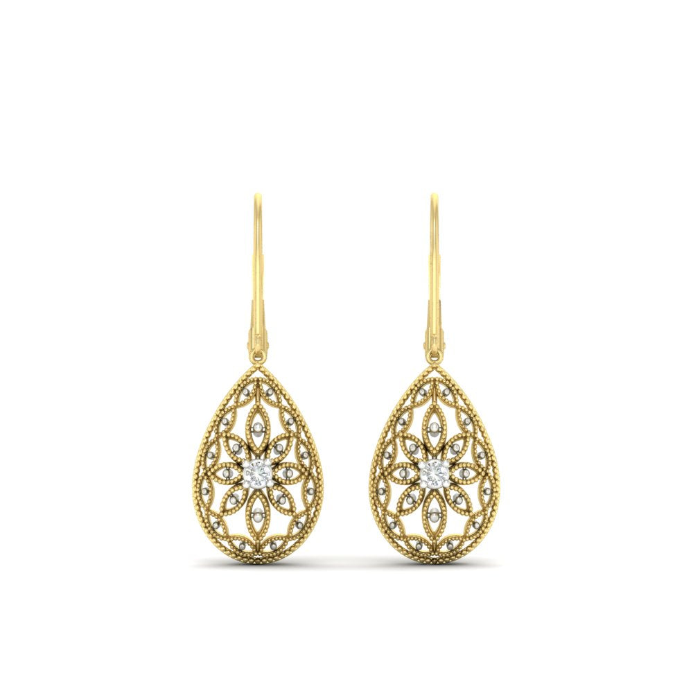 Filigree Diamond Openwork Teardrop Earrings Fascinating Diamonds