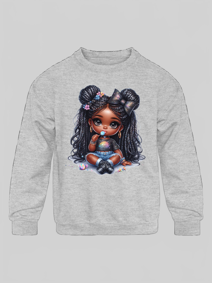 African American Toddler Girls Lollipop and Earrings Long Sleeve Crewneck Sweatshirt NicholesGifts