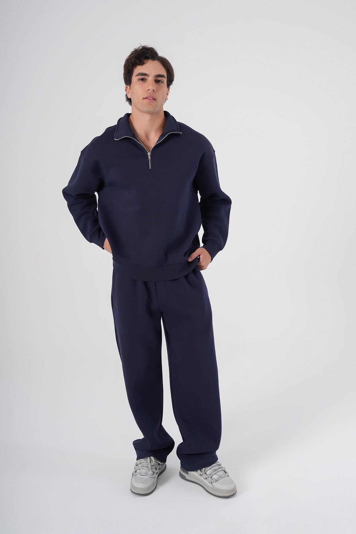 Unisex Oversize Half-Zip Sweatshirt & Baggy Sweatpants Set Withinblack