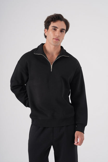 Unisex Oversize Half-Zip Sweatshirt & Baggy Sweatpants Set Withinblack