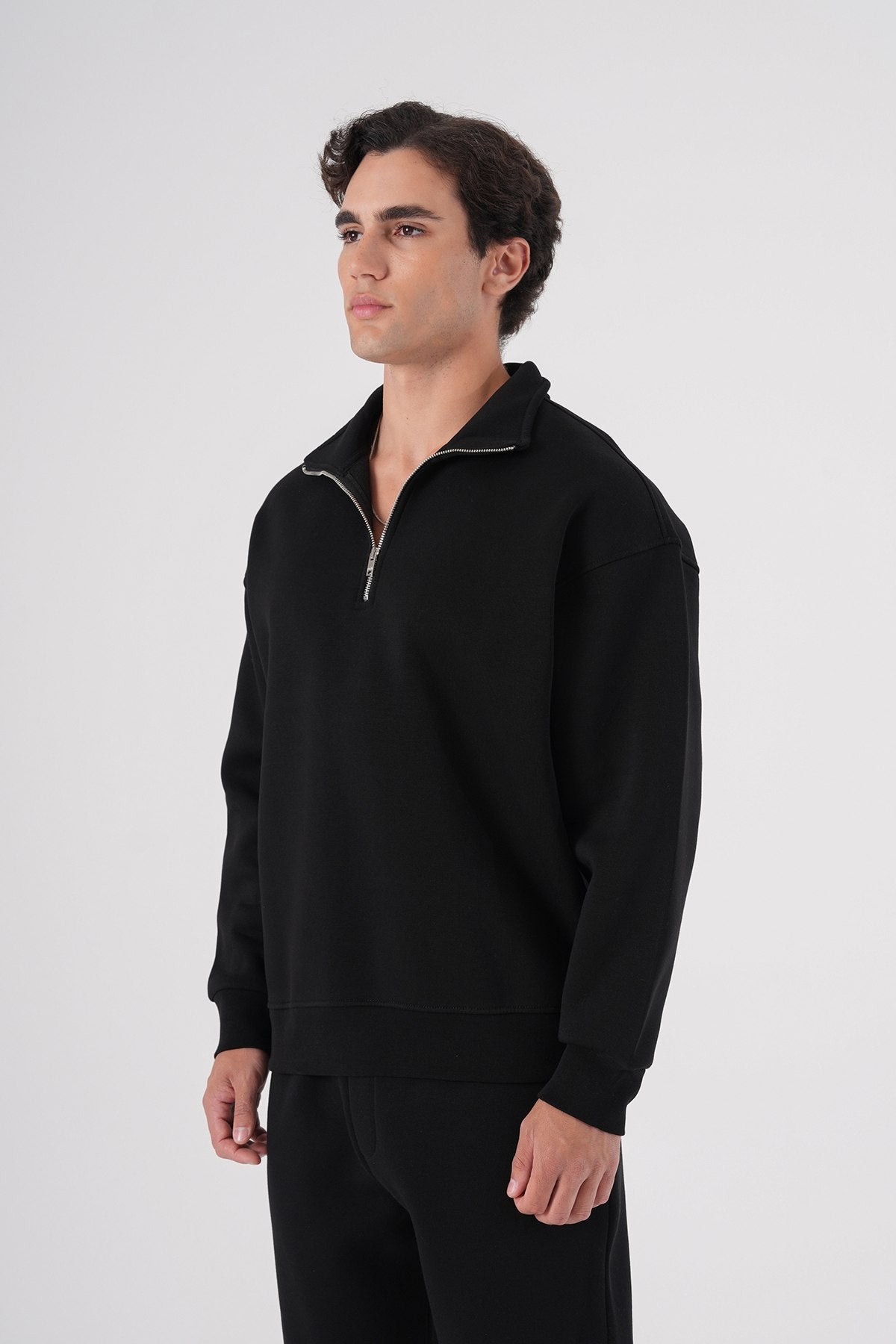 Unisex Oversize Half-Zip Sweatshirt & Baggy Sweatpants Set Withinblack