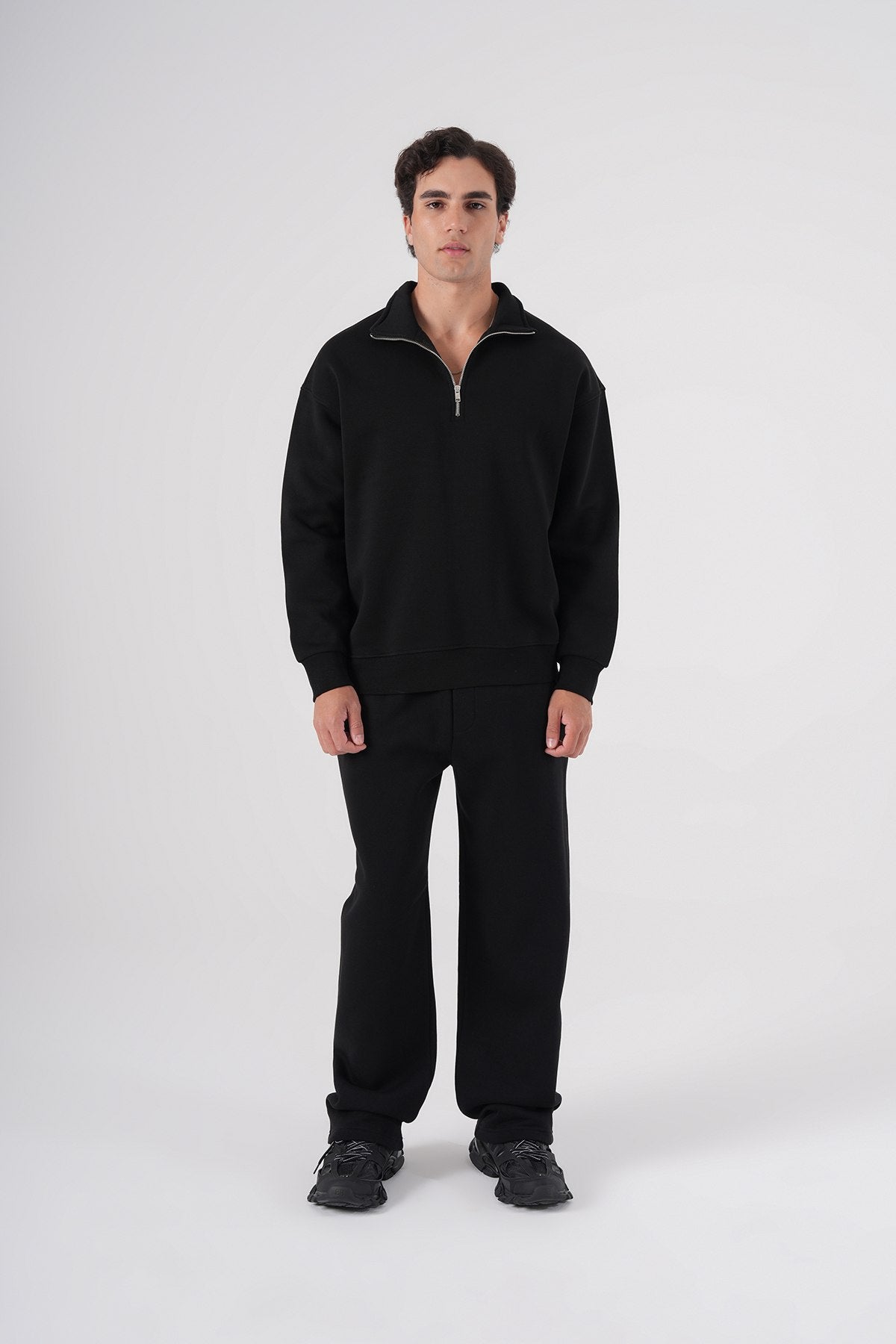 Unisex Oversize Half-Zip Sweatshirt & Baggy Sweatpants Set Withinblack
