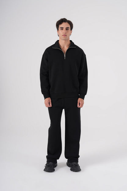 Unisex Oversize Half-Zip Sweatshirt & Baggy Sweatpants Set Withinblack