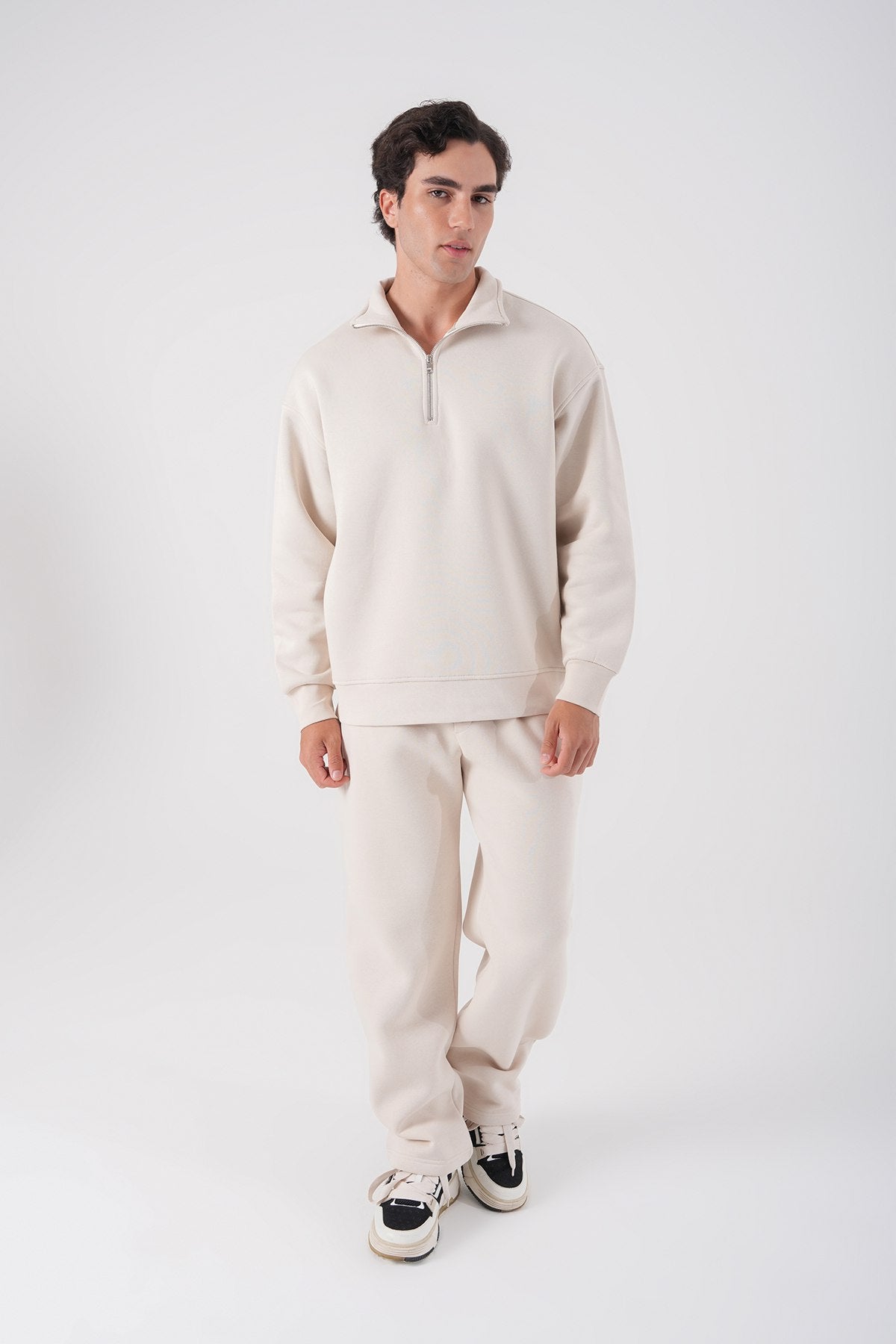Unisex Oversize Half-Zip Sweatshirt & Baggy Sweatpants Set Withinblack