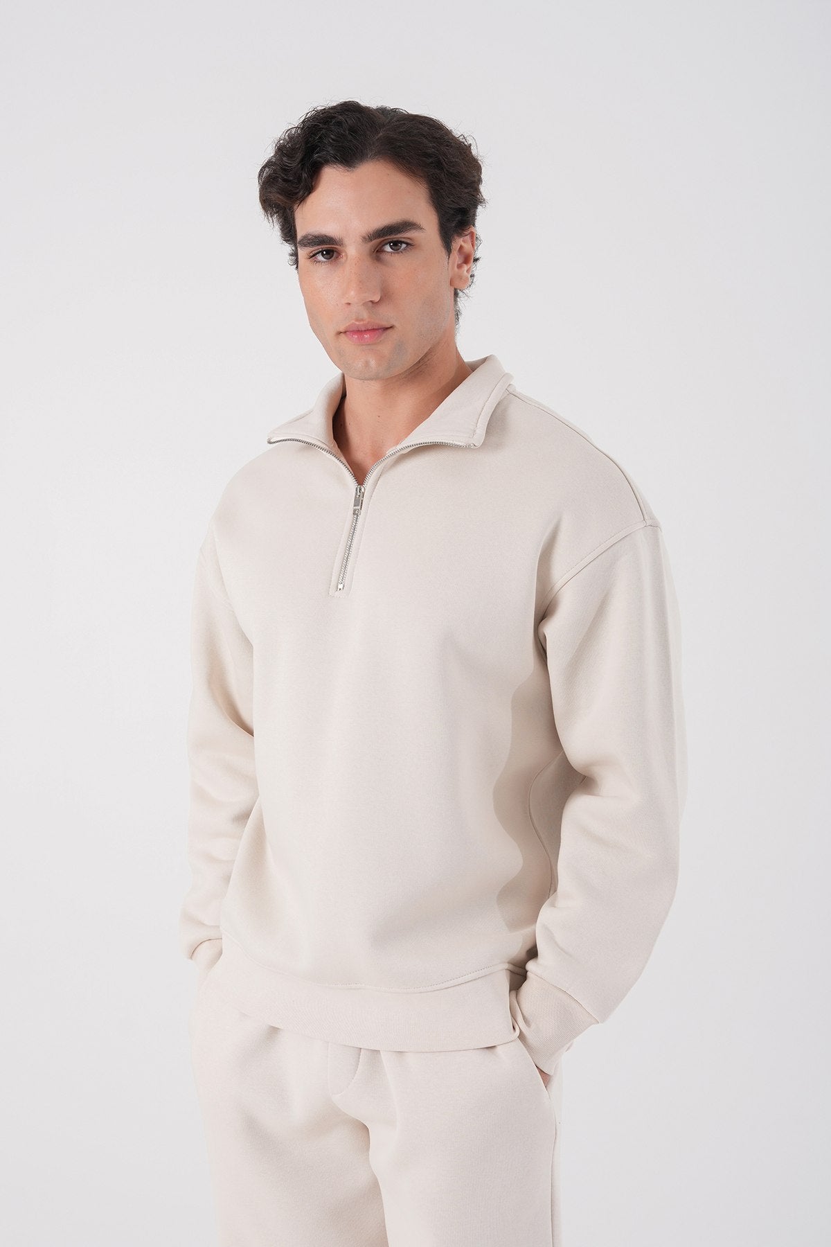 Unisex Oversize Half-Zip Sweatshirt & Baggy Sweatpants Set Withinblack