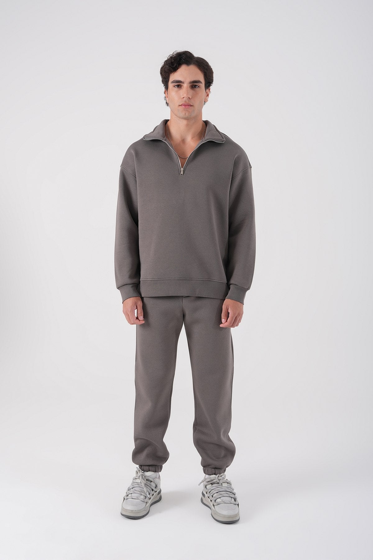 Unisex Oversize Half-Zip Sweatshirt & Baggy Sweatpants Set Withinblack