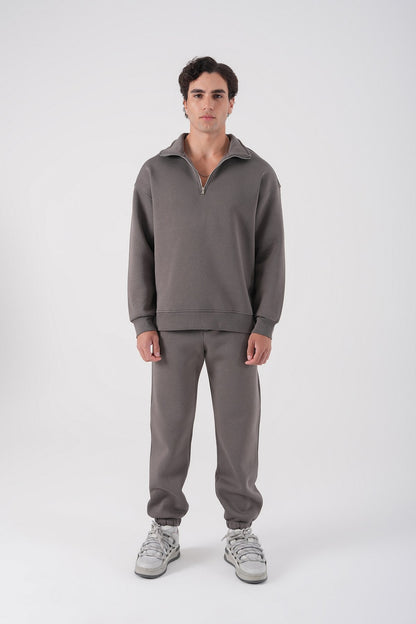 Unisex Oversize Half-Zip Sweatshirt & Baggy Sweatpants Set Withinblack