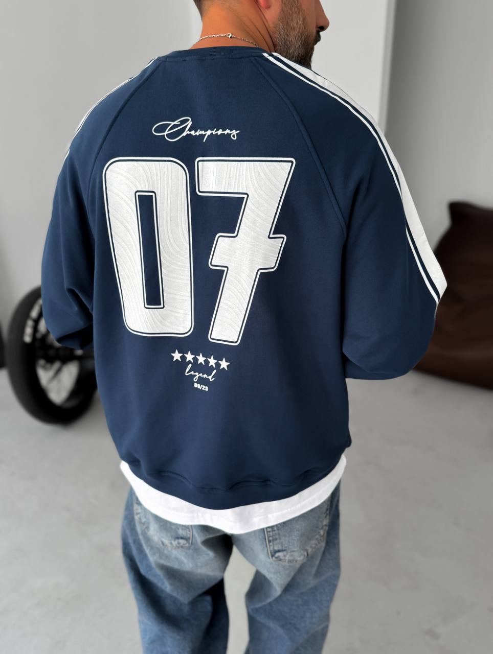 Unisex Oversize Sweatshirt with Varsity Stripes Withinblack