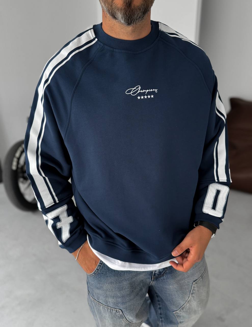 Unisex Oversize Sweatshirt with Varsity Stripes Withinblack