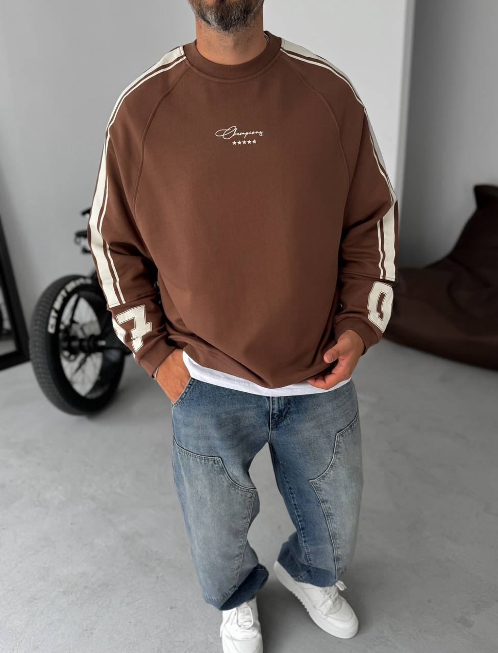 Unisex Oversize Sweatshirt with Varsity Stripes Withinblack