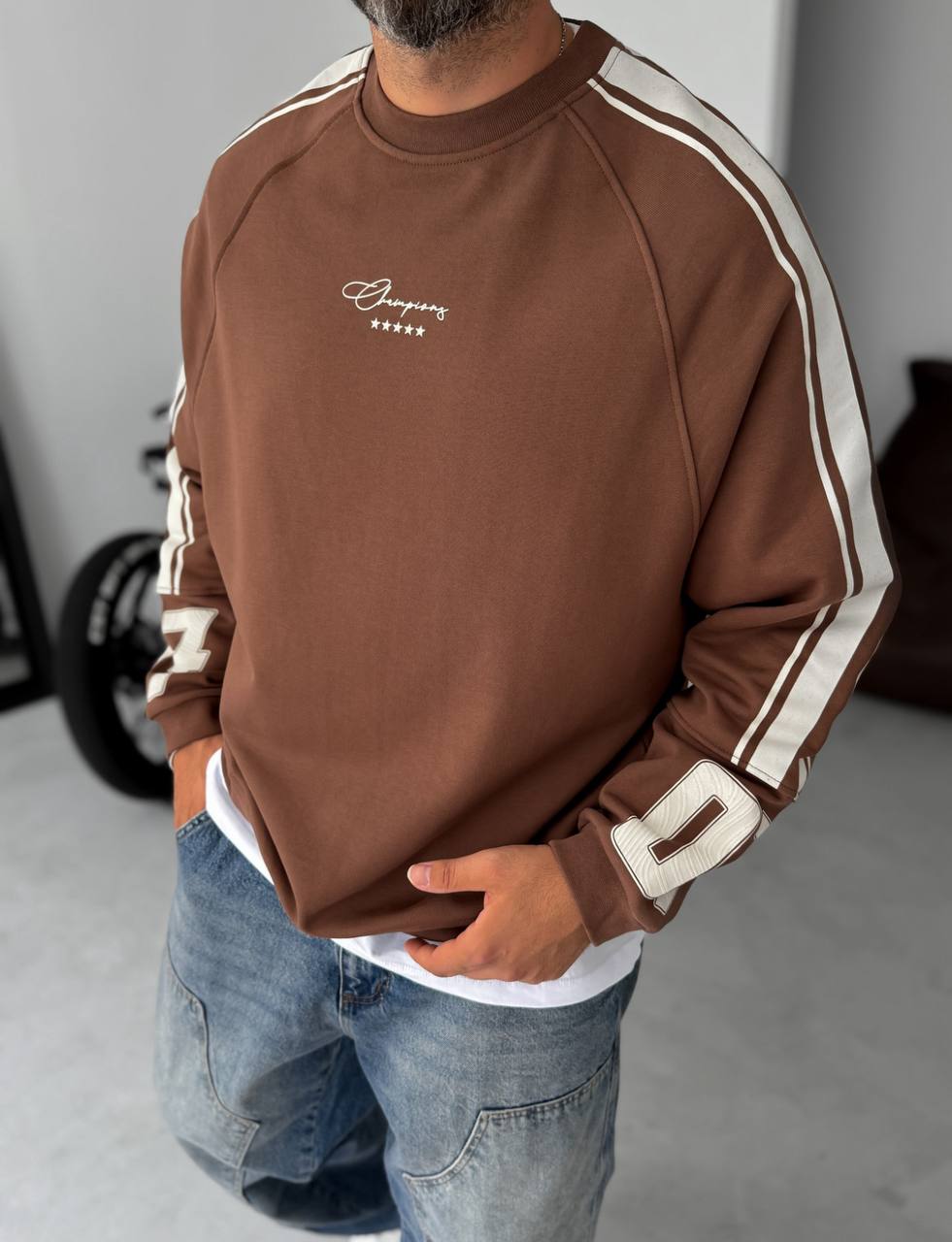 Unisex Oversize Sweatshirt with Varsity Stripes Withinblack