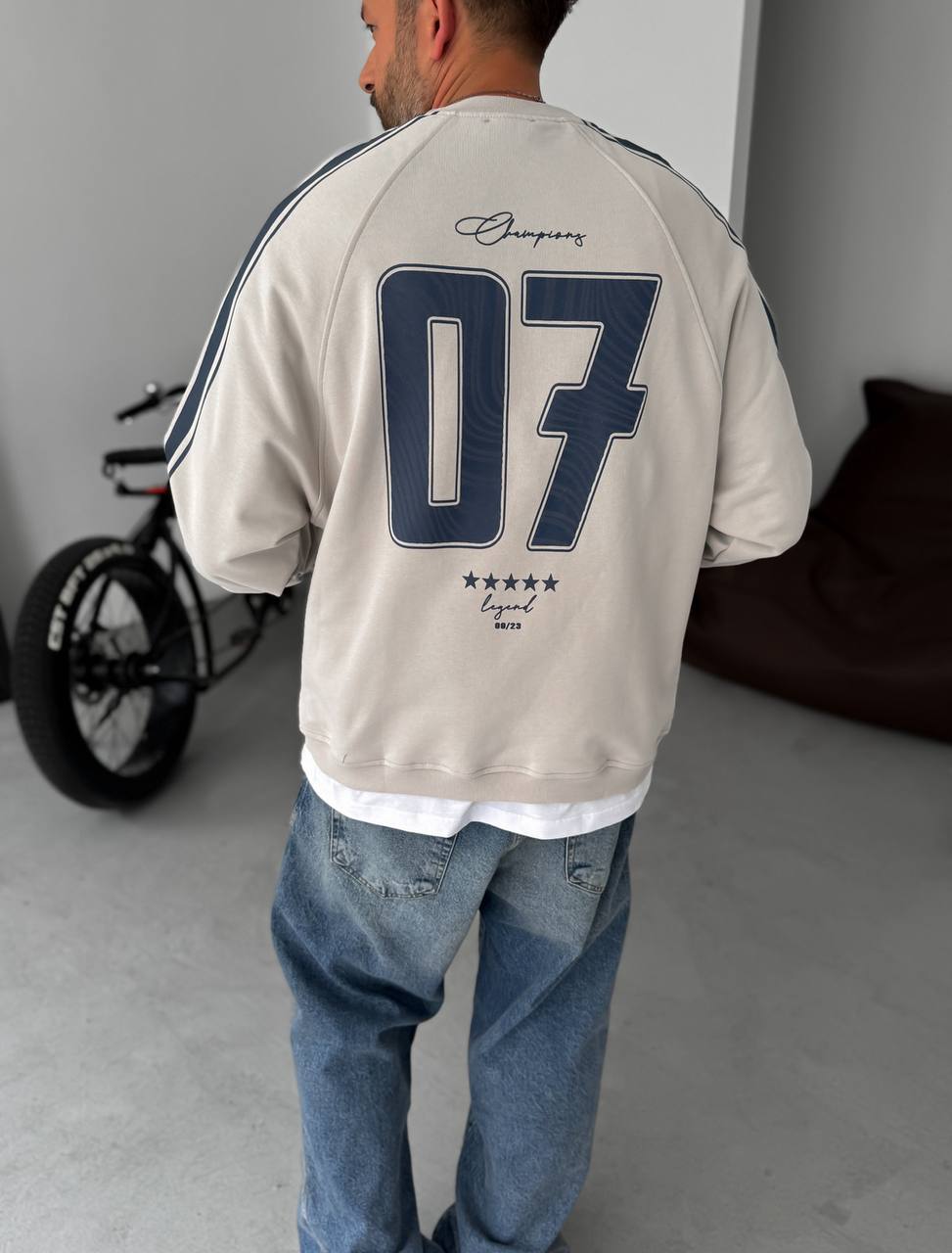 Unisex Oversize Sweatshirt with Varsity Stripes Withinblack