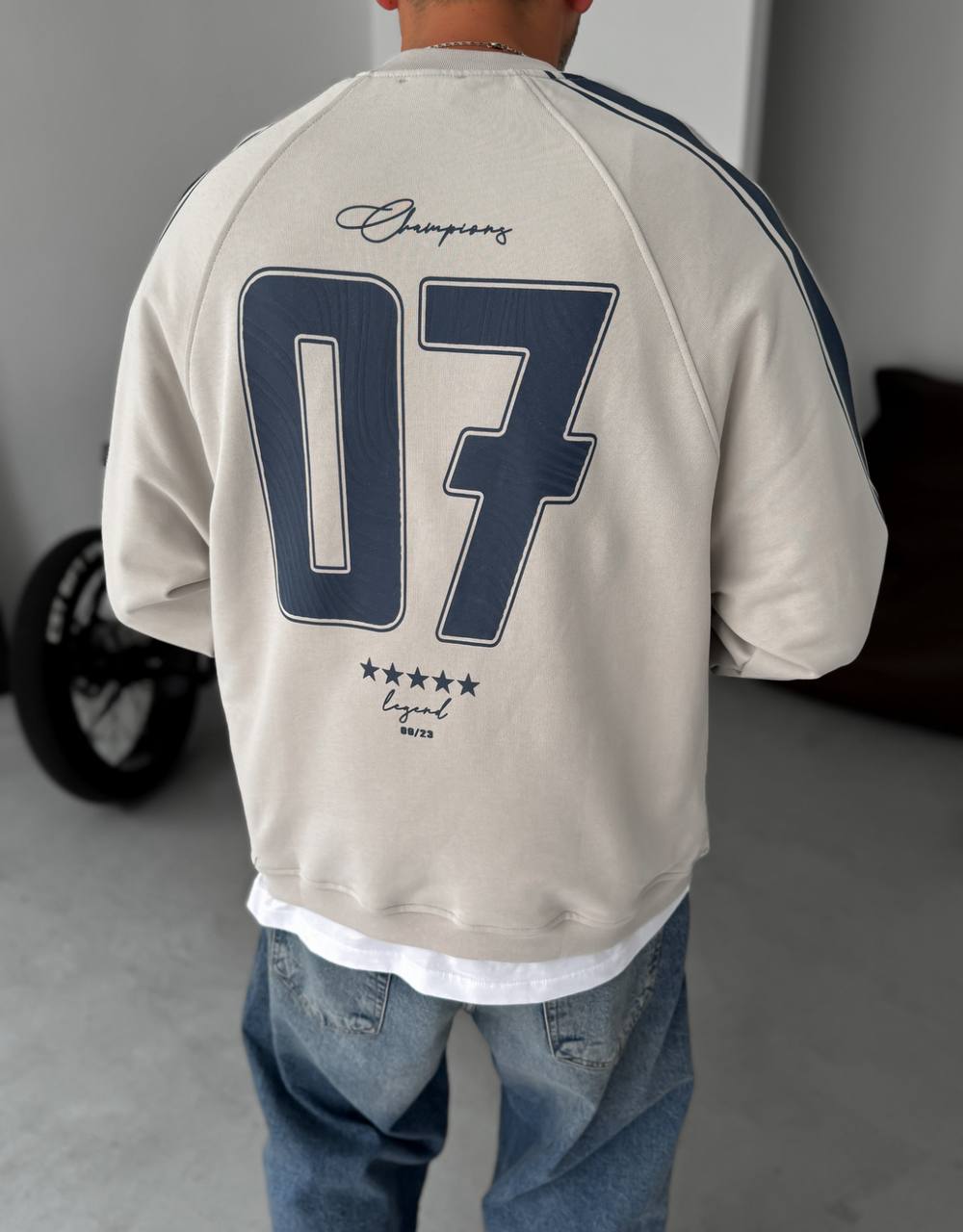 Unisex Oversize Sweatshirt with Varsity Stripes Withinblack