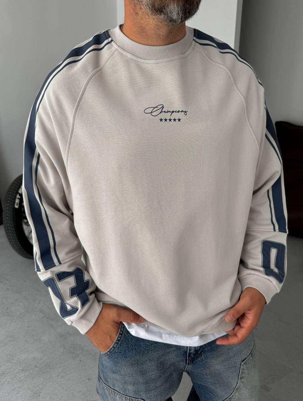 Unisex Oversize Sweatshirt with Varsity Stripes Withinblack