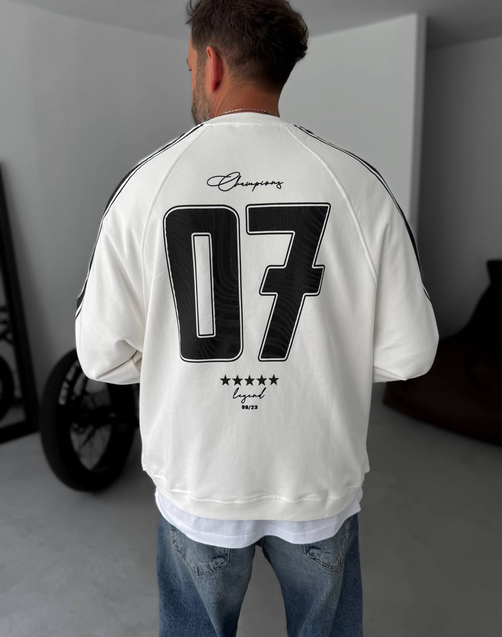 Unisex Oversize Sweatshirt with Varsity Stripes Withinblack