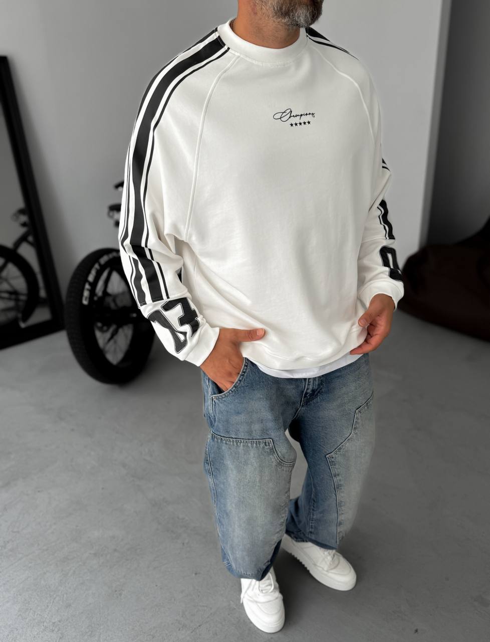 Unisex Oversize Sweatshirt with Varsity Stripes Withinblack