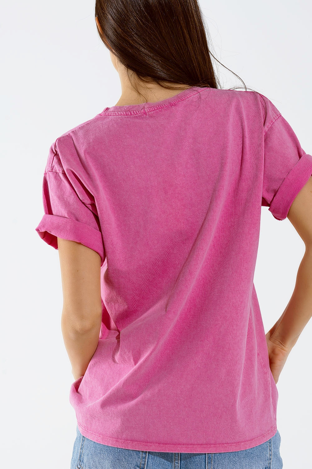 Oversized fuchsia t-shirt printed LA Los Angeles in white and fuchsia Q2store