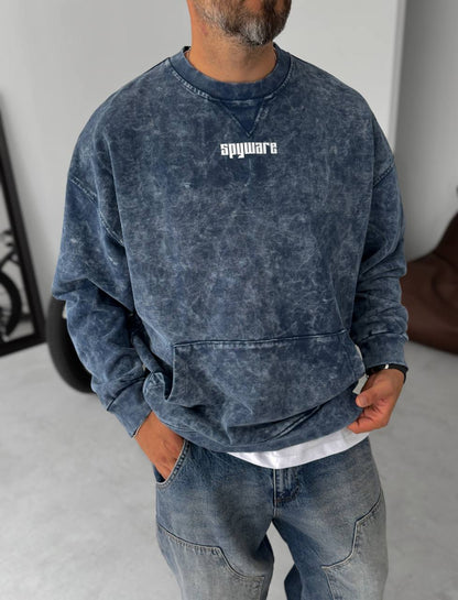 Unisex Oversize Sweatshirt with Pouch Pocket and Spray-Paint Design Withinblack