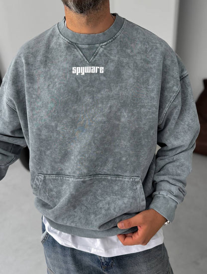 Unisex Oversize Sweatshirt with Pouch Pocket and Spray-Paint Design Withinblack