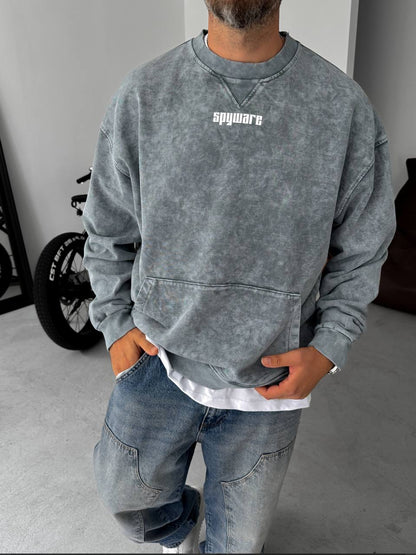 Unisex Oversize Sweatshirt with Pouch Pocket and Spray-Paint Design Withinblack