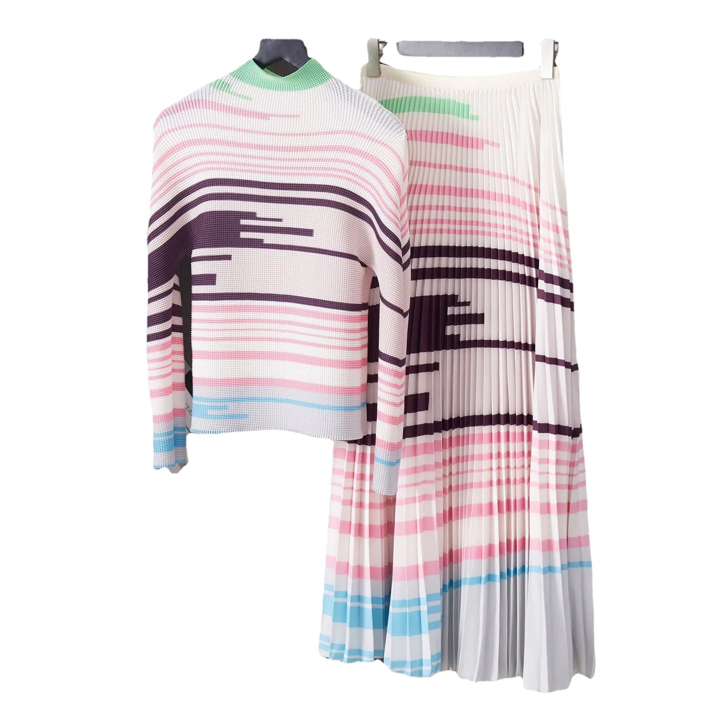 Pink Printed Pleated Skirt Set