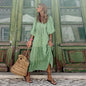 Women's Boho Floral Maxi Dress with Drawstring V Neck