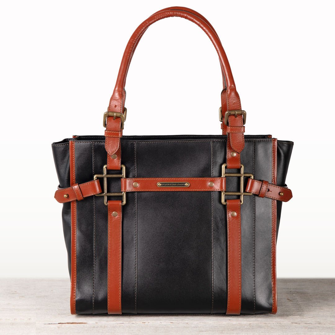 Paddock -  Halter Tote Luxury Leather Handbag in Cognac on Black Urban-Equestrian