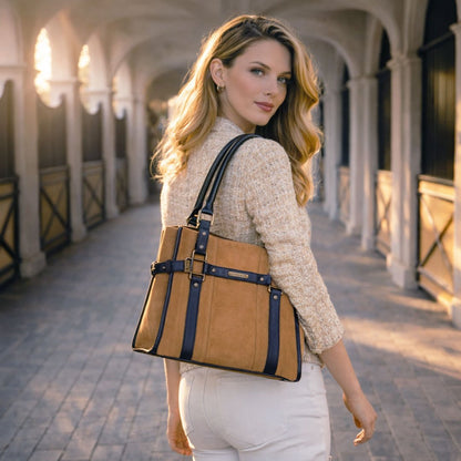 Paddock - Halter Tote Bag Luxury Leather Handbag in Black on Chestnut Urban-Equestrian