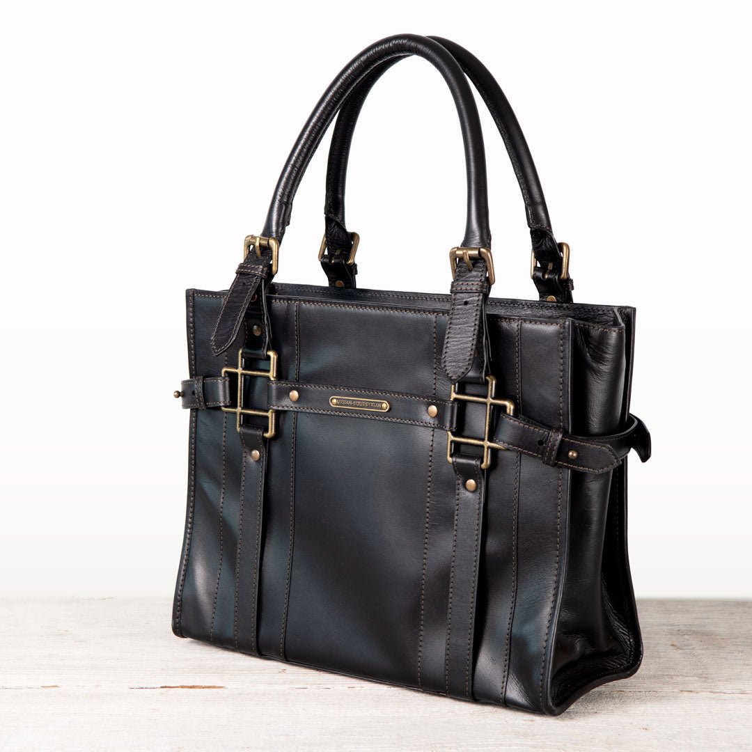 Paddock -  Halter Tote Luxury Leather Handbag in Black Urban-Equestrian