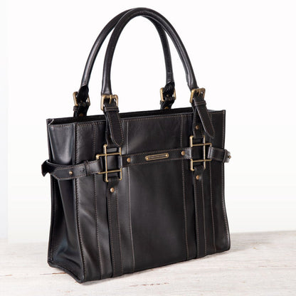 Paddock -  Halter Tote Luxury Leather Handbag in Black Urban-Equestrian