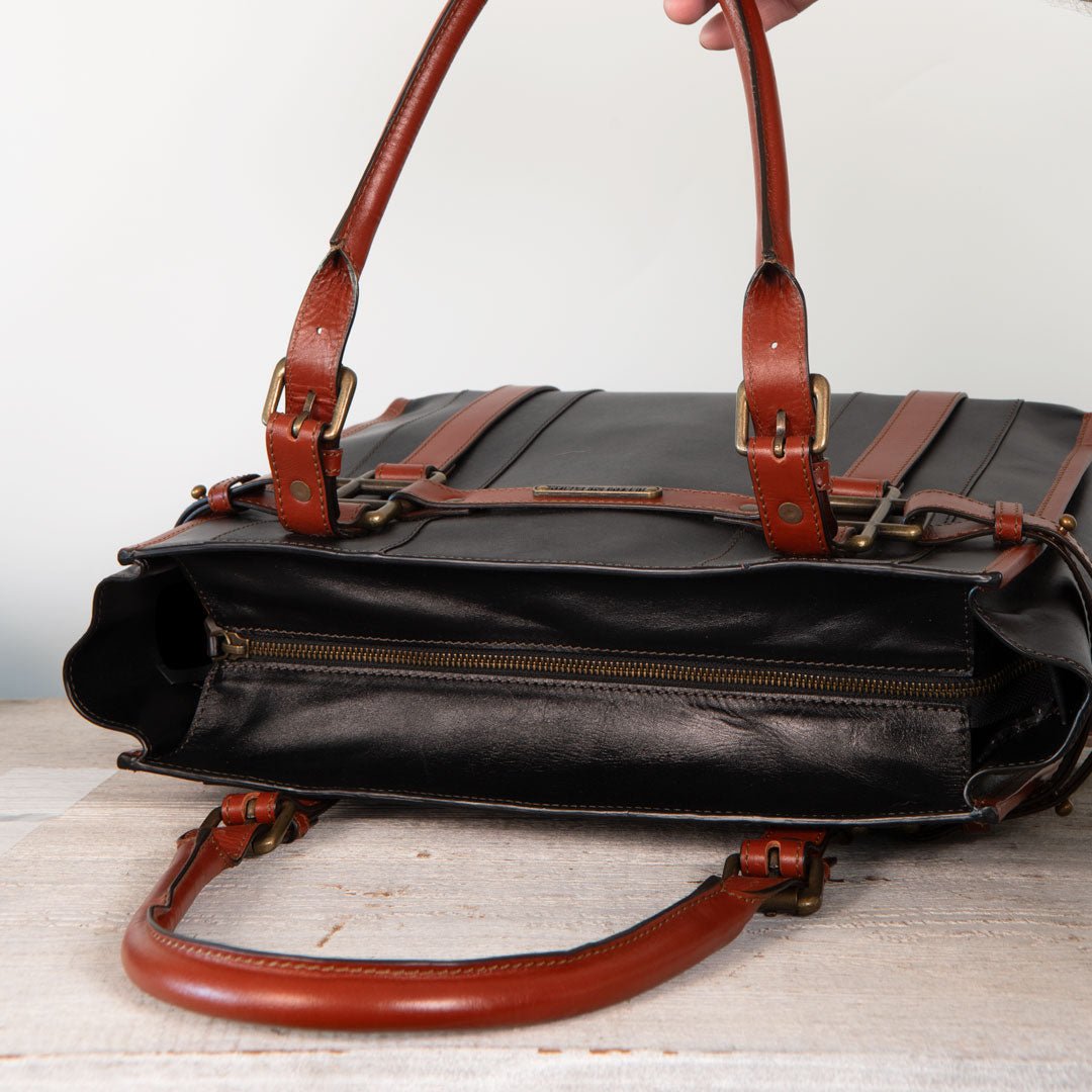 Paddock -  Halter Tote Luxury Leather Handbag in Cognac on Black Urban-Equestrian