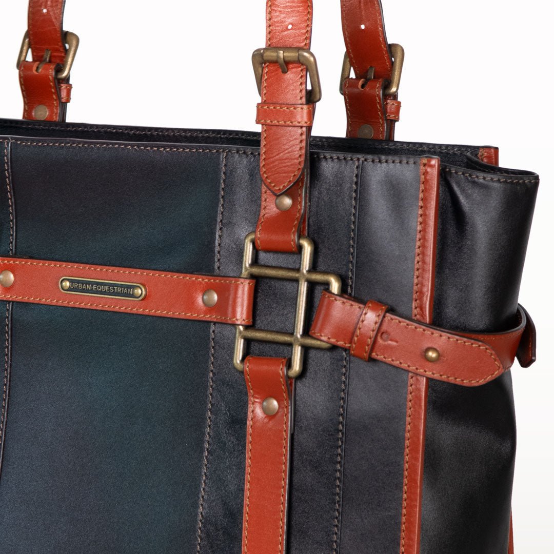Paddock -  Halter Tote Luxury Leather Handbag in Cognac on Black Urban-Equestrian