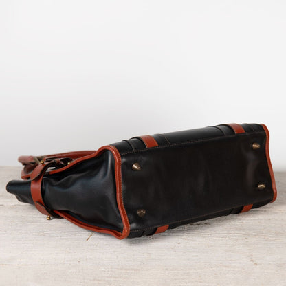 Paddock -  Halter Tote Luxury Leather Handbag in Cognac on Black Urban-Equestrian