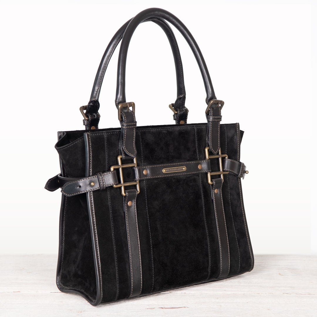 Paddock -  Halter Tote Luxury Leather Handbag in Black on Black Urban-Equestrian