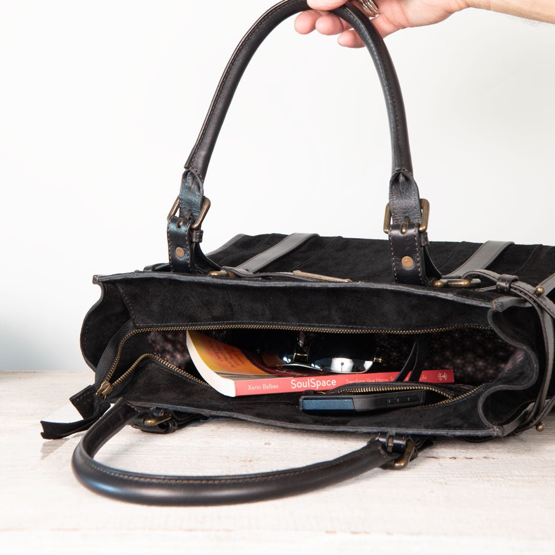 Paddock -  Halter Tote Luxury Leather Handbag in Black on Black Urban-Equestrian
