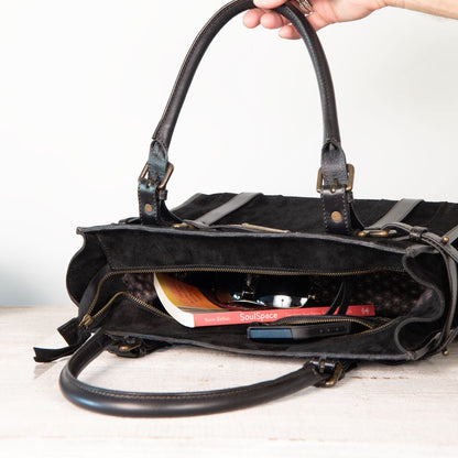 Paddock -  Halter Tote Luxury Leather Handbag in Black on Black Urban-Equestrian