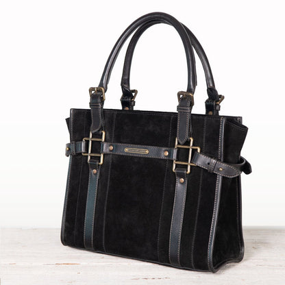 Paddock -  Halter Tote Luxury Leather Handbag in Black on Black Urban-Equestrian