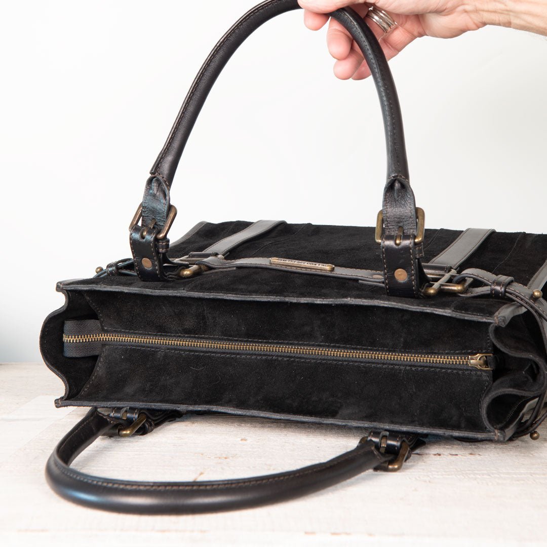 Paddock -  Halter Tote Luxury Leather Handbag in Black on Black Urban-Equestrian