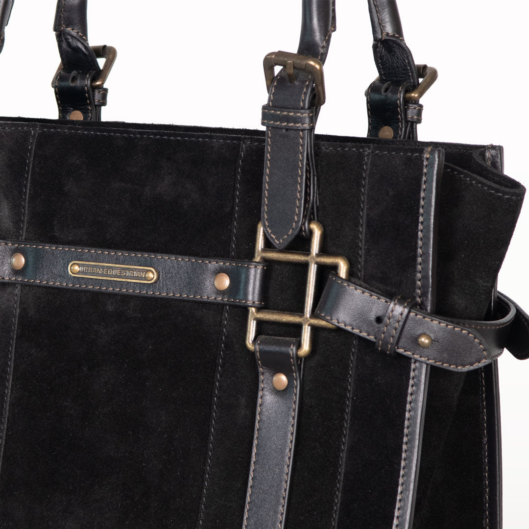 Paddock -  Halter Tote Luxury Leather Handbag in Black on Black Urban-Equestrian