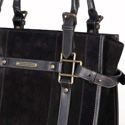 Paddock -  Halter Tote Luxury Leather Handbag in Black on Black Urban-Equestrian