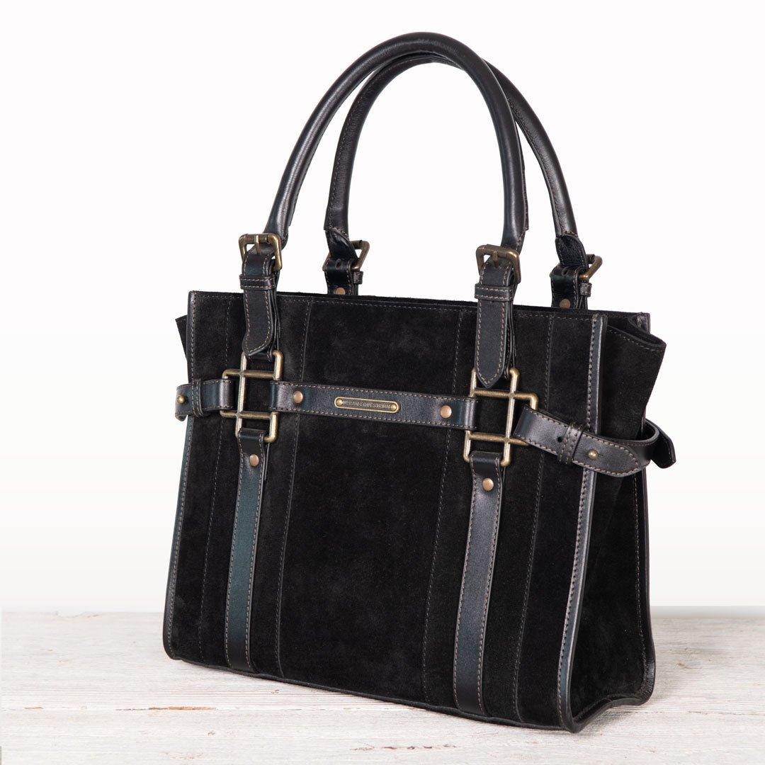 Paddock -  Halter Tote Luxury Leather Handbag in Black on Black Urban-Equestrian
