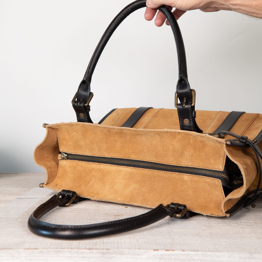 Paddock - Halter Tote Bag Luxury Leather Handbag in Black on Chestnut Urban-Equestrian
