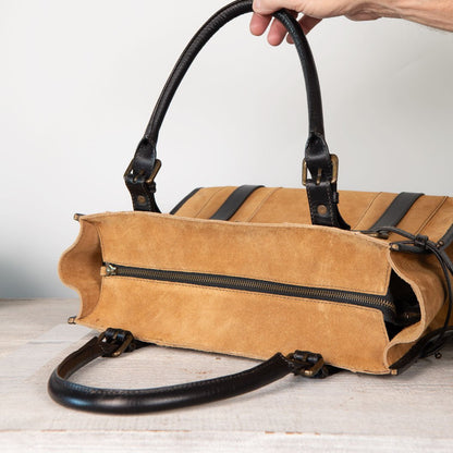 Paddock - Halter Tote Bag Luxury Leather Handbag in Black on Chestnut Urban-Equestrian